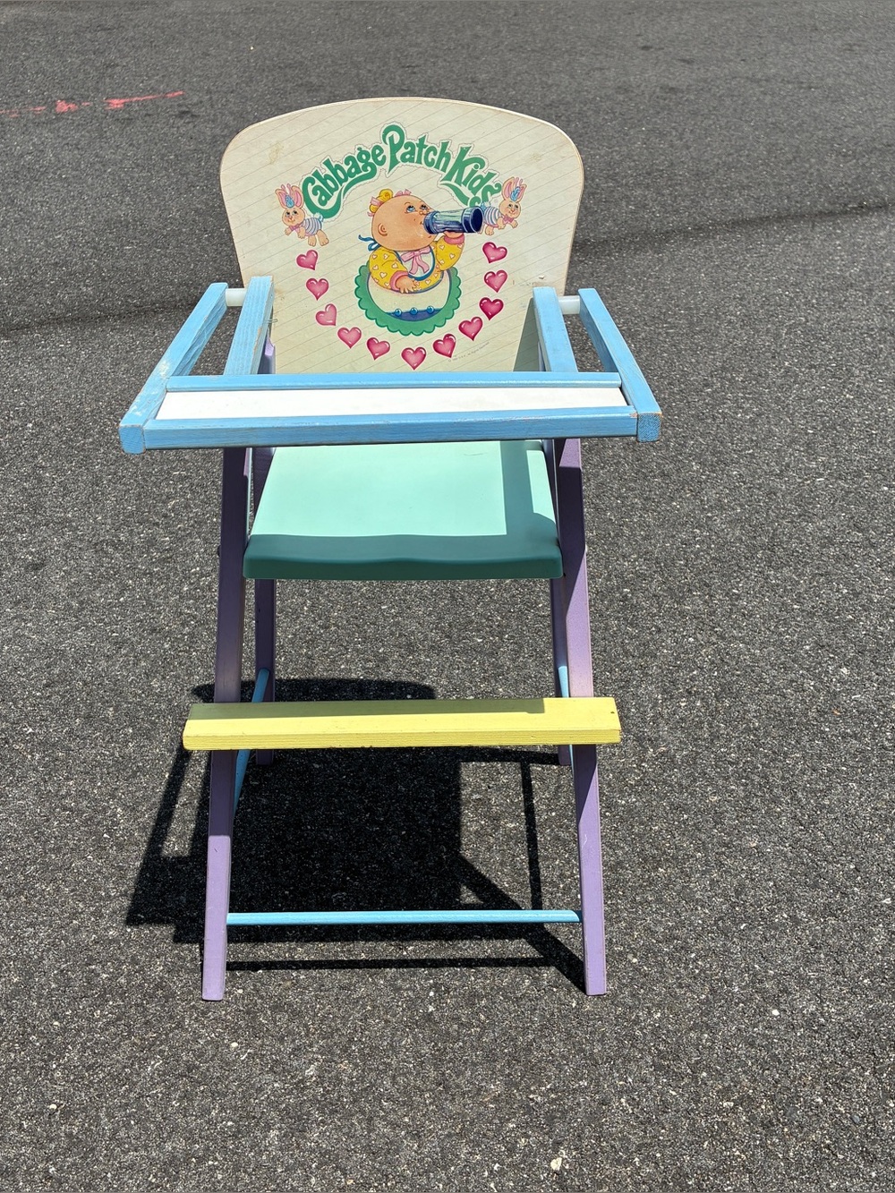 Vintage Cabbage Patch Kids Wooden Doll High Chair Pastel Nursery Furniture